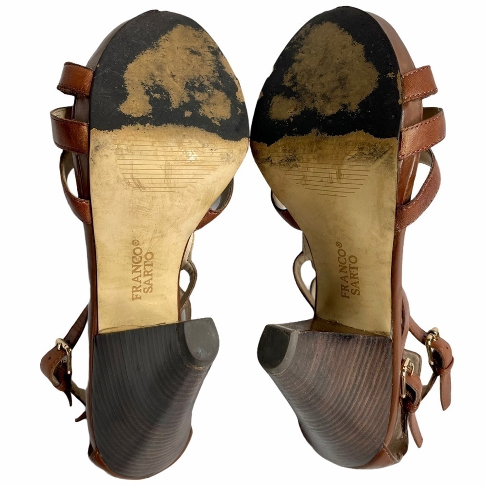 Franco Sarto Clash Leather Double Adjustable Buckle Straps Sandal Heels Size 7 - Picture 9 of 11
